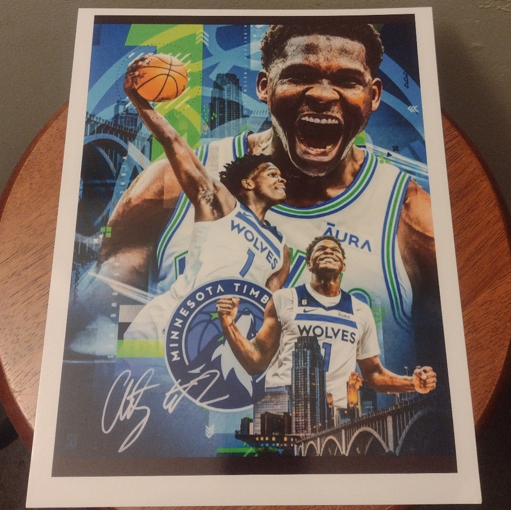 NEW! ANTHONY EDWARDS MINNESOTA TIMBERWOLVES COLOR ART ULTRA GLOSSY 8.5x11 POSTER